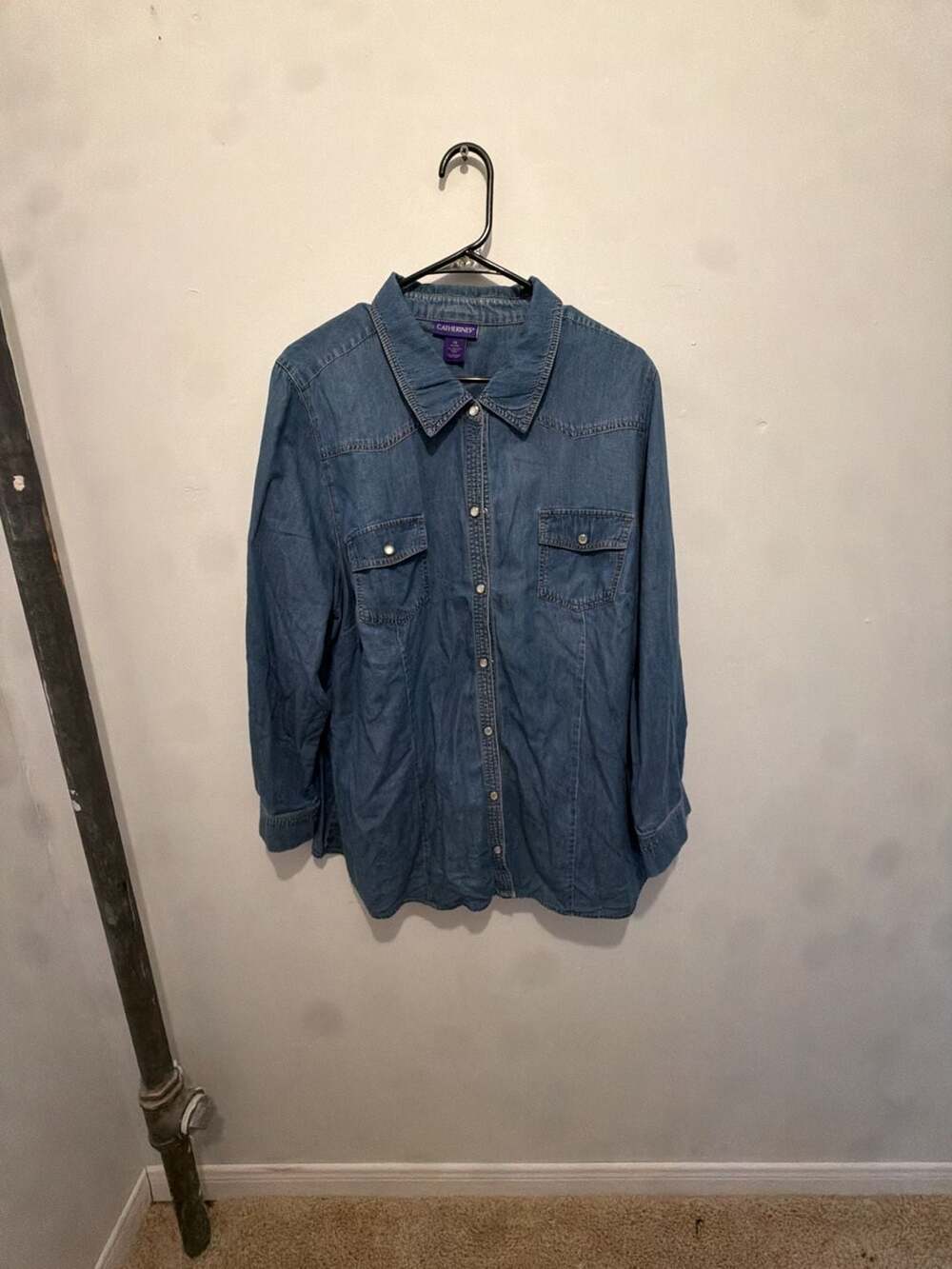 Catherines Plus Size 1X 18/20W Denim Long Sleeve Button-Down Shirt Blouse